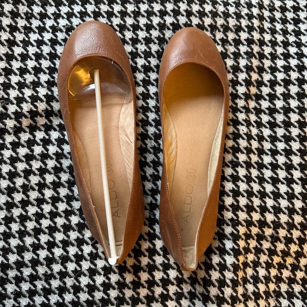 Aldo Leather Ballet Flats, Size 8, Brown